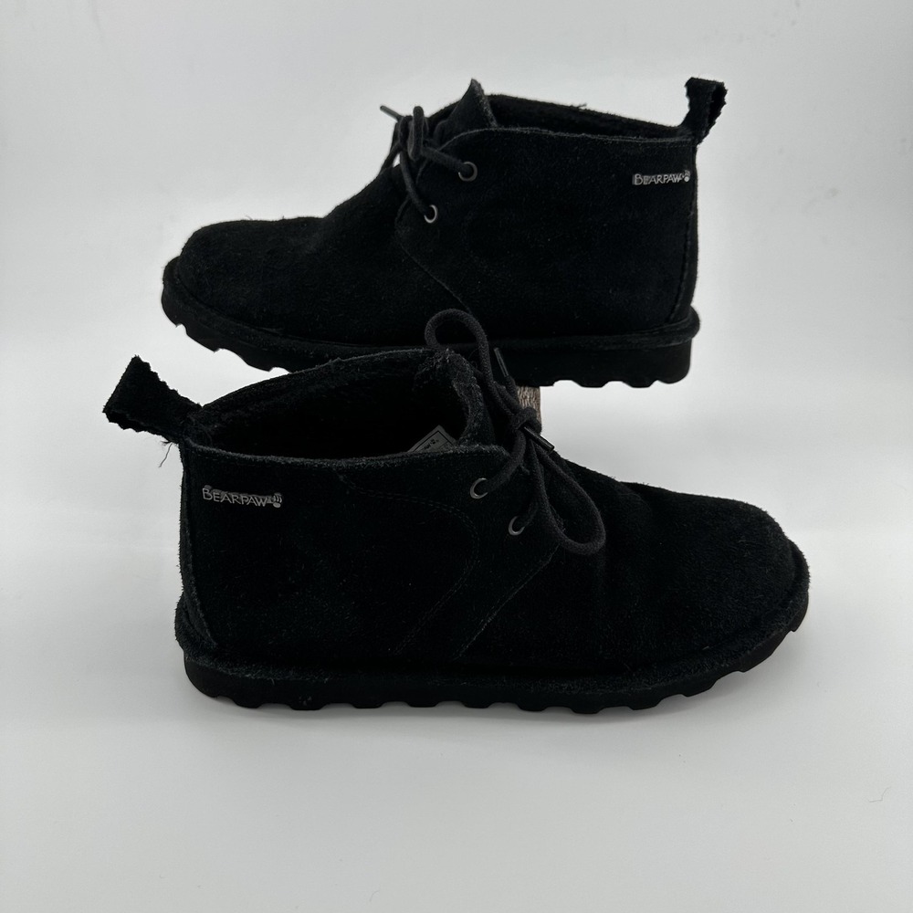 Bearpaw Skye 278W Chukka Boots Womens Size 9 Black Suede Faux Fur Lined Casual